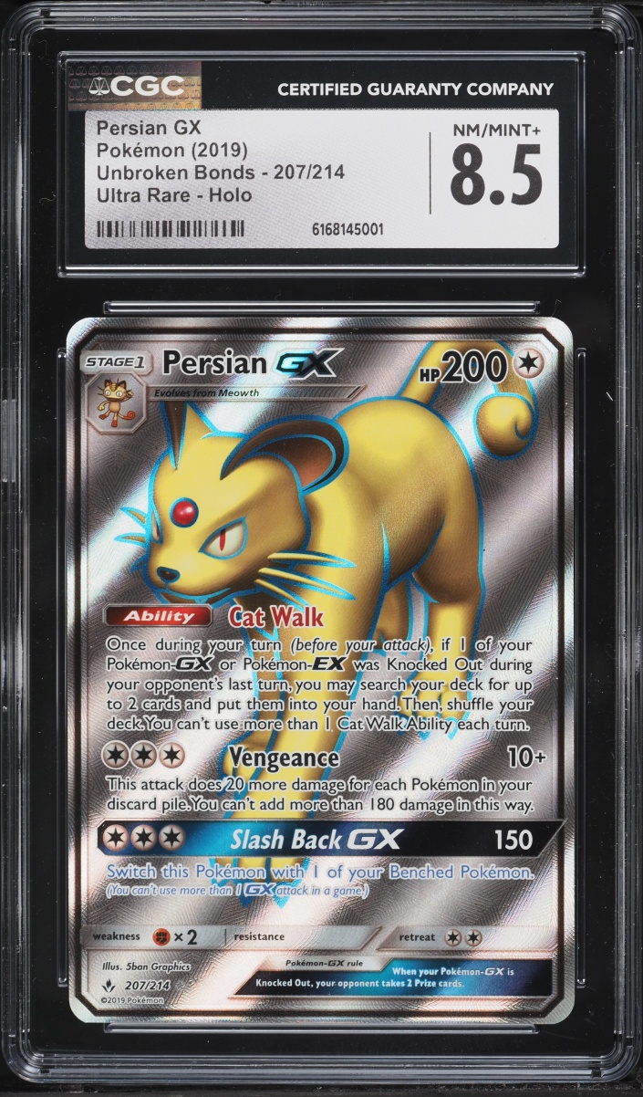 2019 Pokemon Sun & Moon Unbroken Bonds Full Art Persian Gx #207 CGC 8.5 NM-MT+