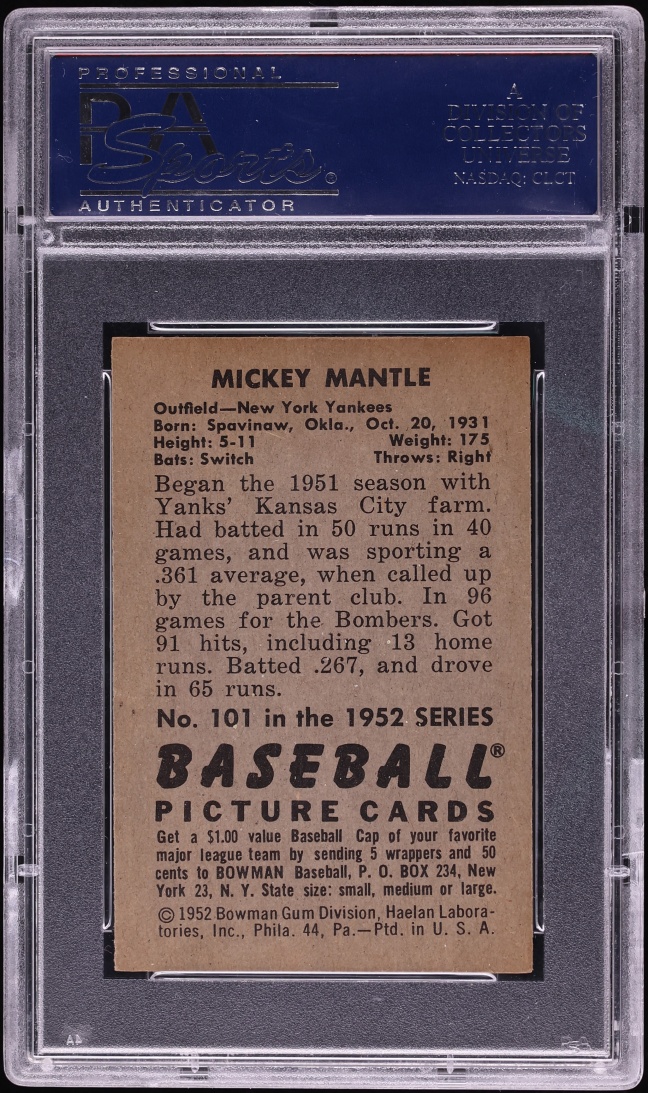 1952 Bowman Mickey Mantle #101 PSA 7 NRMT