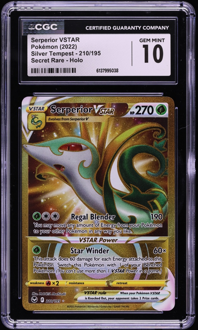 2022 Pokemon Sword & Shield Silver Tempest Gold Rare Serperior VSTAR #210 CGC 10 GEM MINT