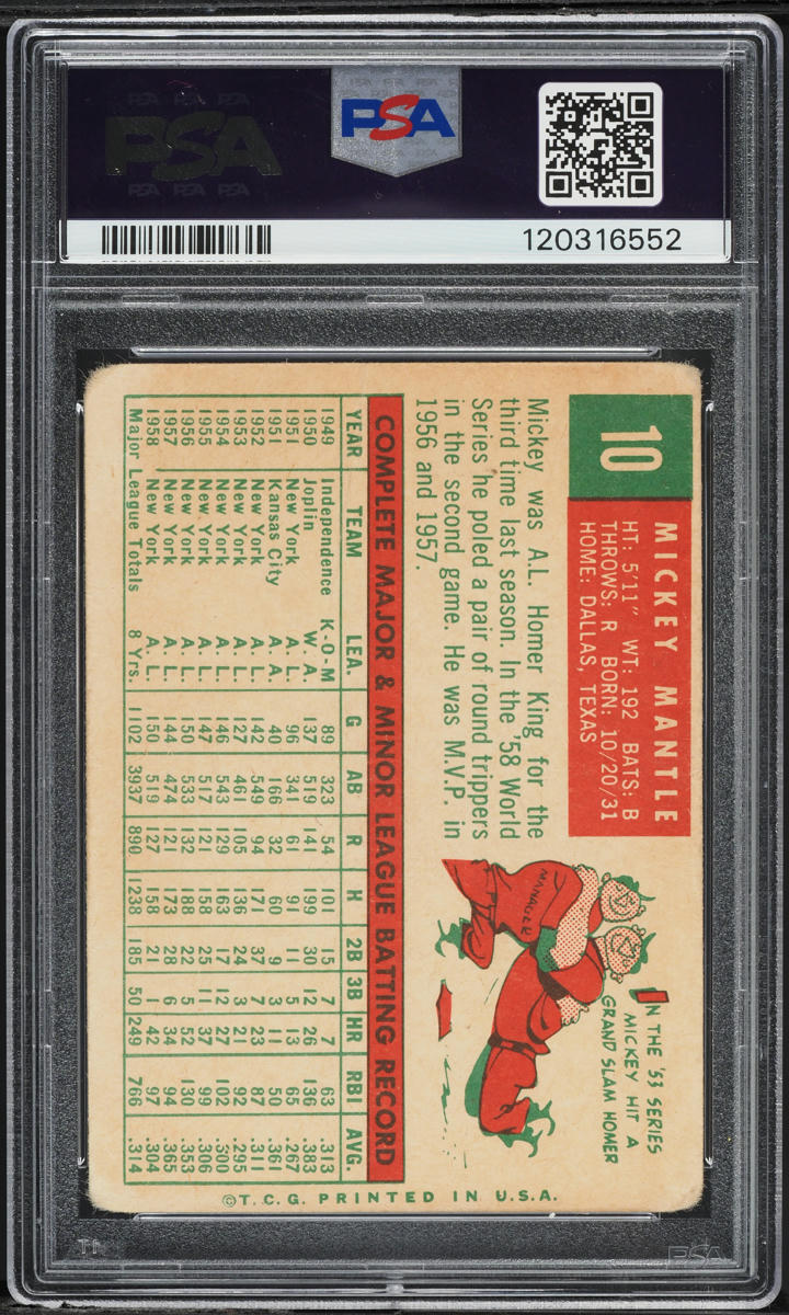 1959 Topps Mickey Mantle #10 PSA 1.5 FR