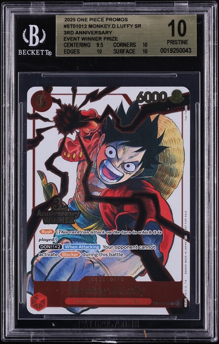 2025 One Piece Promos 3rd Anniversary Winner Monkey D. Luffy #ST01012 BGS 10 PRISTINE