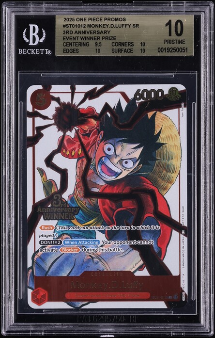 2025 One Piece Promos 3rd Anniversary Winner Monkey D. Luffy #ST01012 BGS 10 PRISTINE