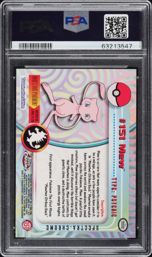 2000 Topps Chrome Pokemon Series 2 Spectra Mew #151 PSA 9 MINT