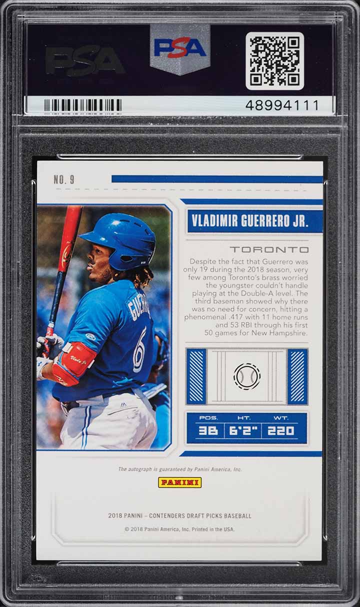 2018 Panini Contenders Cracked Ice Vladimir Guerrero Jr. ROOKIE AUTO /23 #9 PSA 10 GEM MINT