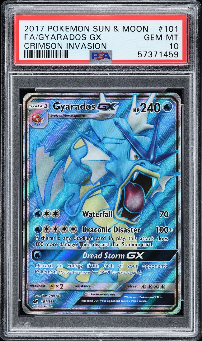 2017 Pokemon Sun & Moon Crimson Invasion Full Art Gyarados GX #101 PSA 10 GEM MINT