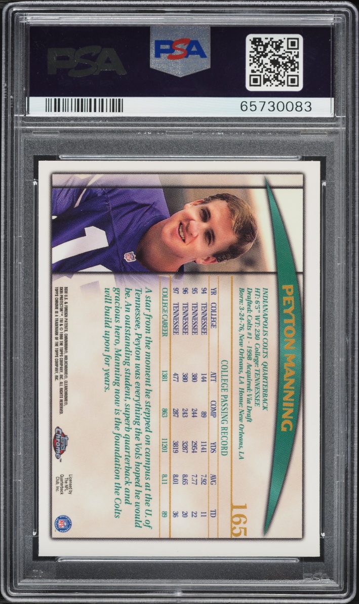 1998 Topps Chrome Peyton Manning ROOKIE #165 PSA 10 GEM MINT