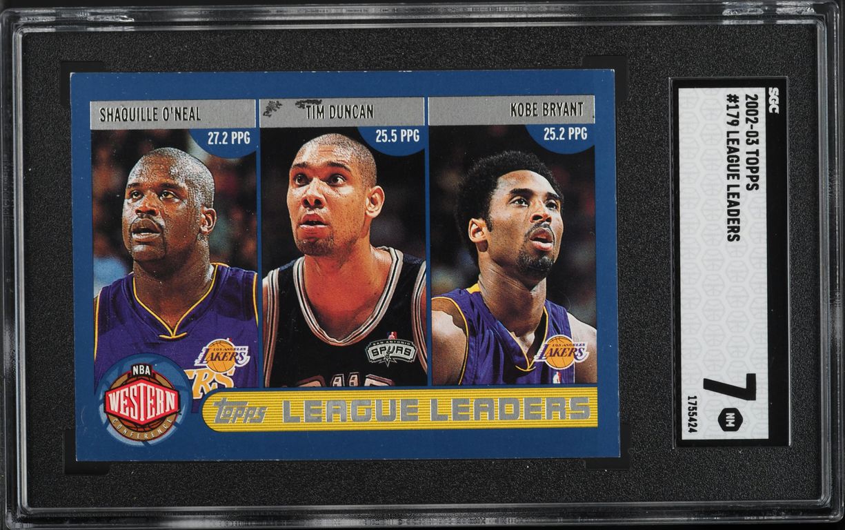 2002 Topps League Leaders Shaquille O'Neal Tim Duncan Kobe Bryant #179 SGC 7