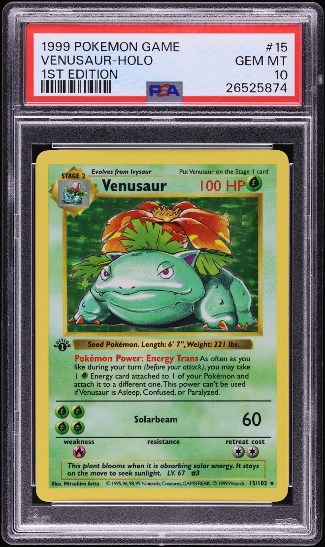 1999 Pokemon Base Set Shadowless 1st Edition Holo Venusaur #15 PSA 10 GEM MINT
