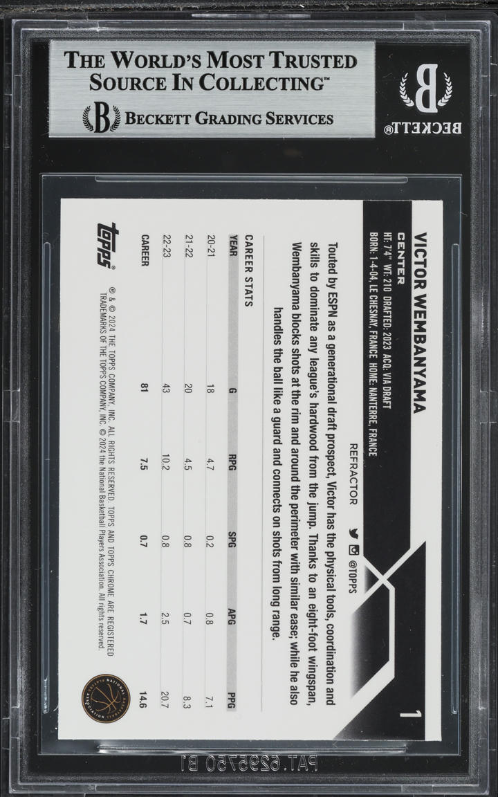 2023 Topps Chrome Refractor Victor Wembanyama ROOKIE #1 BGS 9 MINT