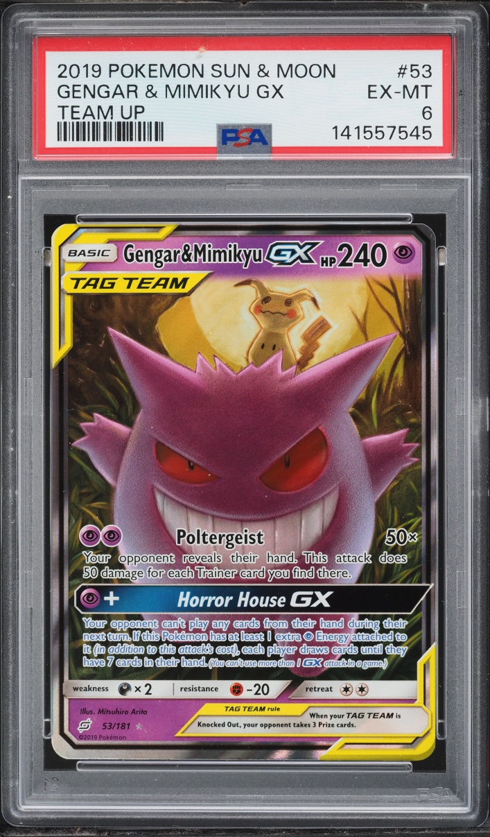 2019 Pokemon Sun & Moon Team Up Gengar & Mimikyu GX #53 PSA 6 EXMT