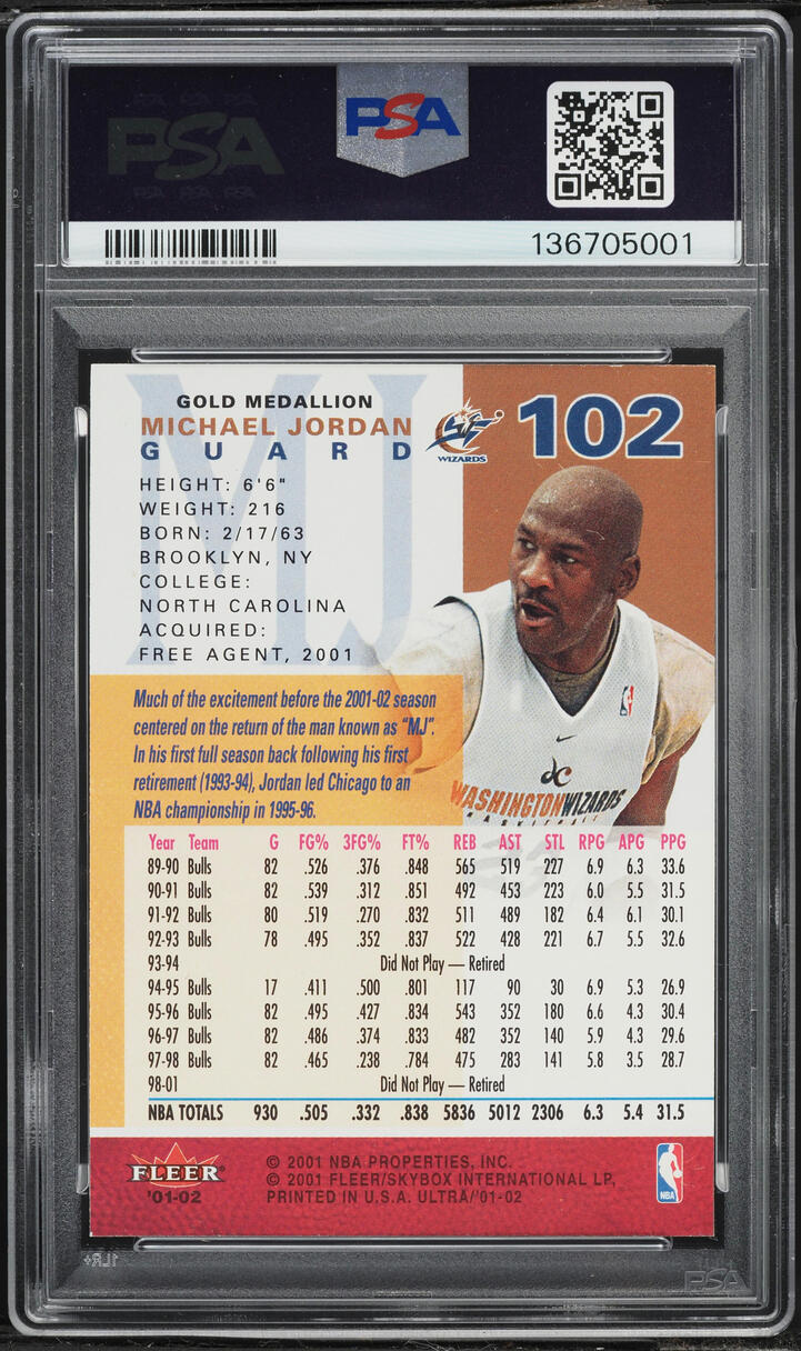 2001 Ultra Gold Medallion Michael Jordan #102 PSA 9 MINT