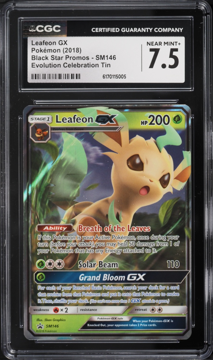 2018 Pokemon Sun & Moon Promo Evolution Celebration Tin Leafeon GX #SM146 CGC 7.5 NRMT+