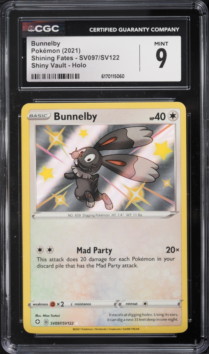 2021 Pokemon Sword & Shield Shining Fates Shiny Bunnelby #SV097 CGC 9 MINT