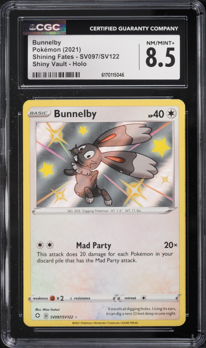 2021 Pokemon Sword & Shield Shining Fates Shiny Bunnelby #SV097 CGC 8.5 NM-MT+