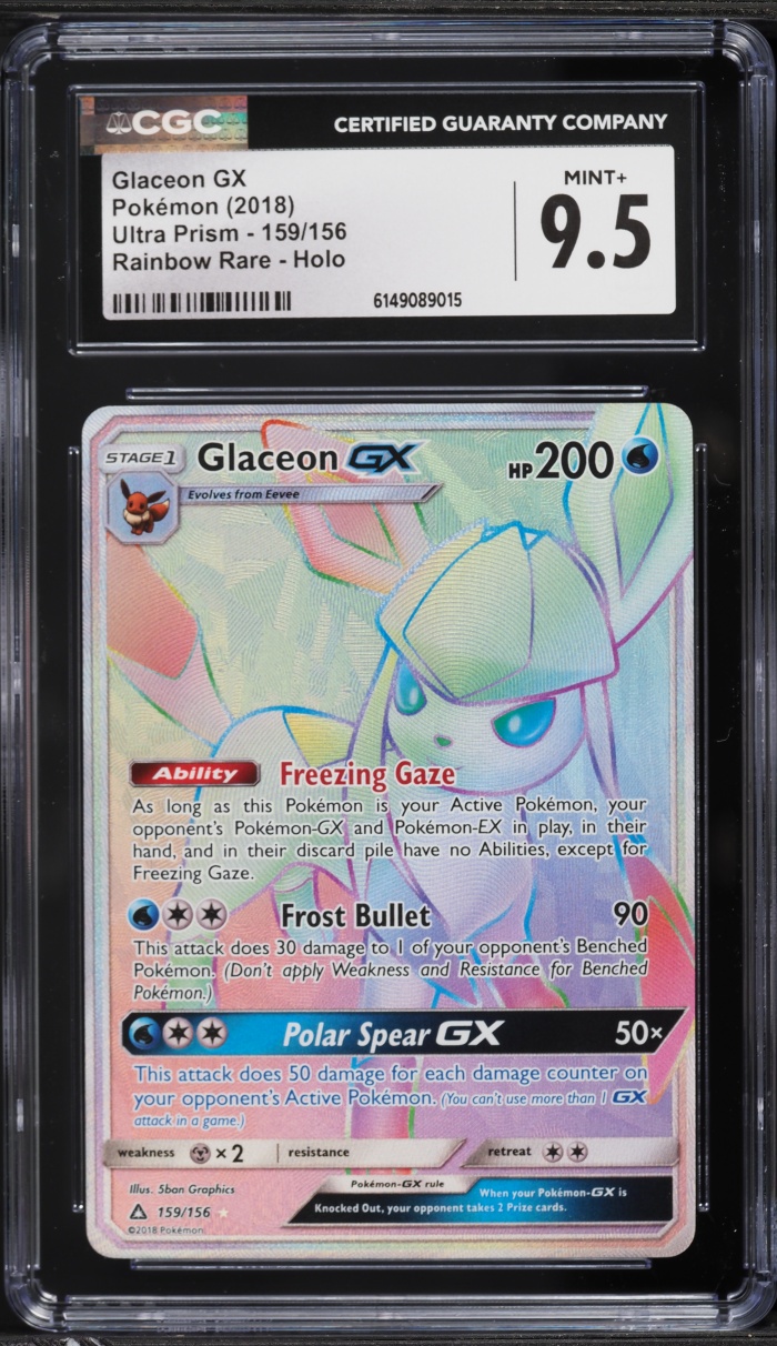 2018 Pokemon Sun & Moon Ultra Prism Rainbow Rare Glaceon GX #159 CGC 9.5 MINT+