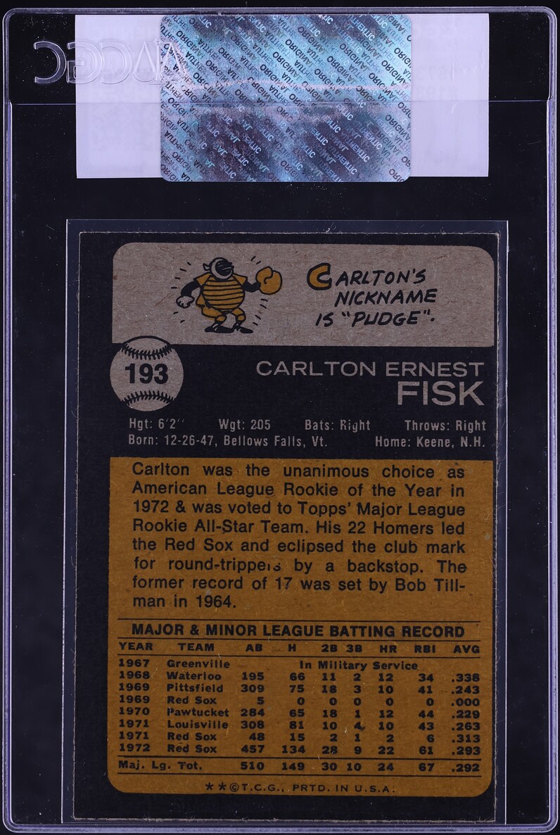 1973 Topps Carlton Fisk #193 CGC AUTH