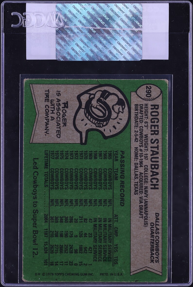 1978 Topps Football Roger Staubach #290 CGC AUTH