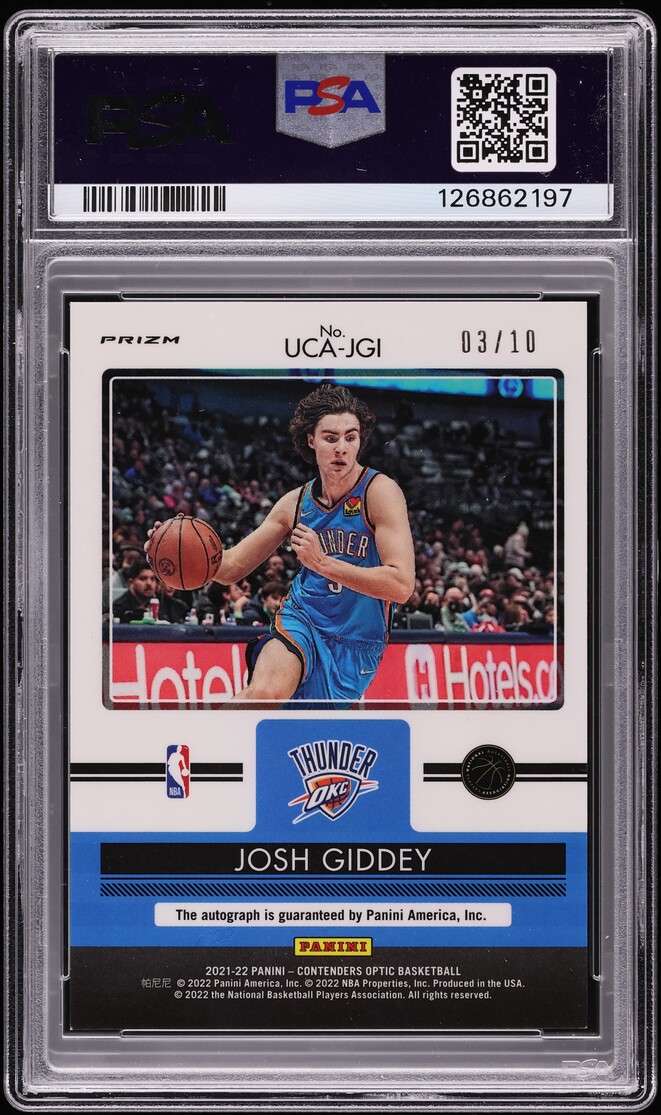 2021 Panini Contenders Optic Up & Coming Gold Josh Giddey ROOKIE AUTO DNA 9 /10 #UCA-JGI PSA 8 - Photo 2