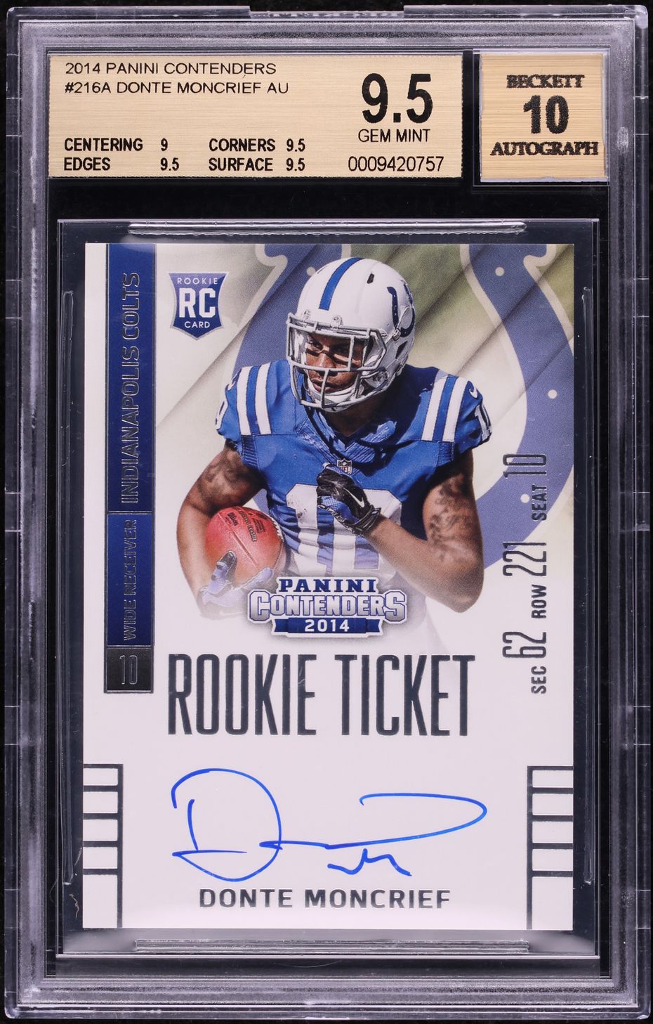 2014 Panini Contenders Donte Moncrief ROOKIE AUTO #216 BGS 9.5 GEM MINT