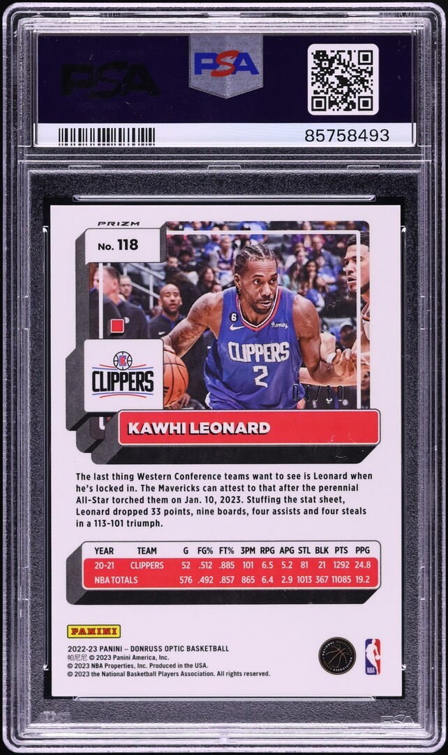 2022 Donruss Optic Fast Break Gold Kawhi Leonard /10 #118 PSA 9 MINT