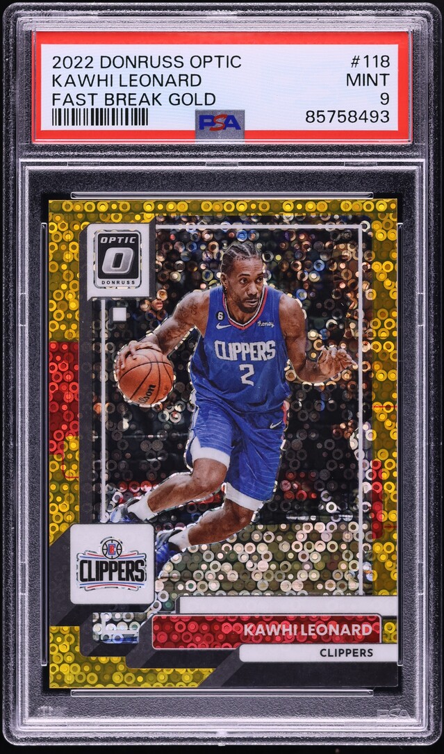 2022 Donruss Optic Fast Break Gold Kawhi Leonard /10 #118 PSA 9 MINT