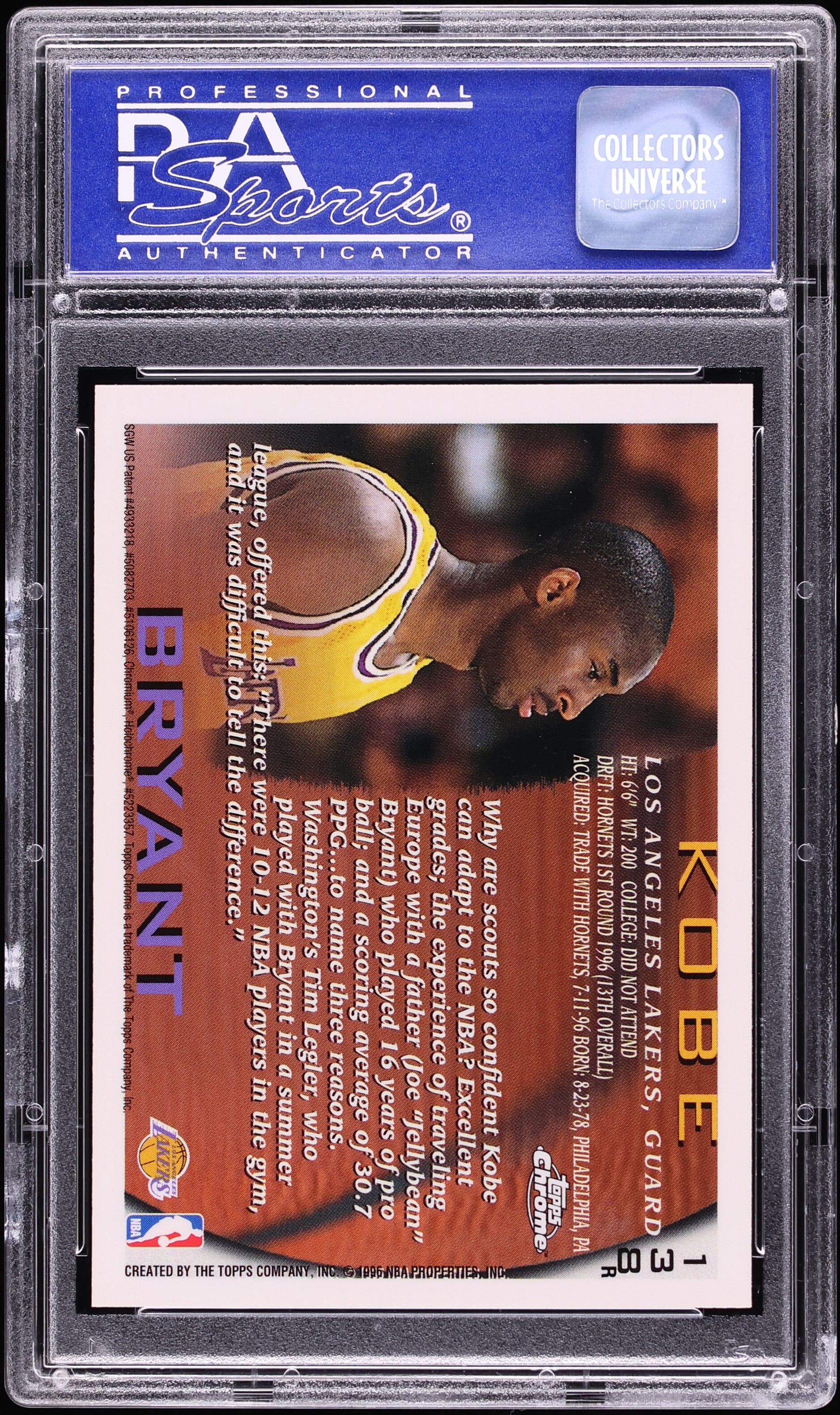 1996 Topps Chrome Refractor Kobe Bryant ROOKIE #138 PSA 9 MINT on