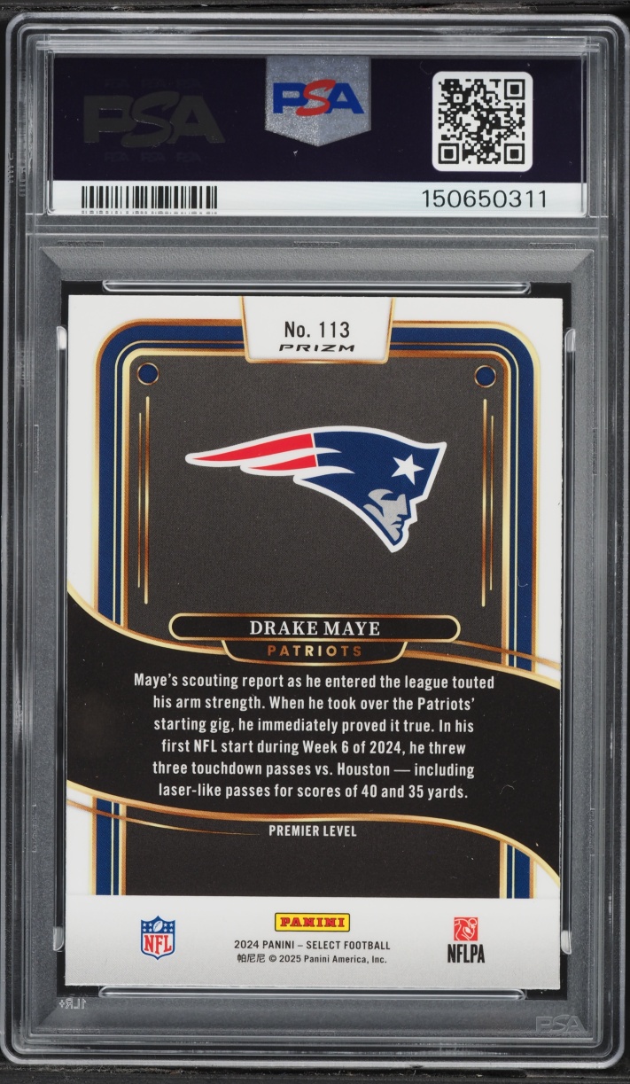 2024 Select Premier Level Silver Prizm Drake Maye ROOKIE #113 PSA 9 MINT