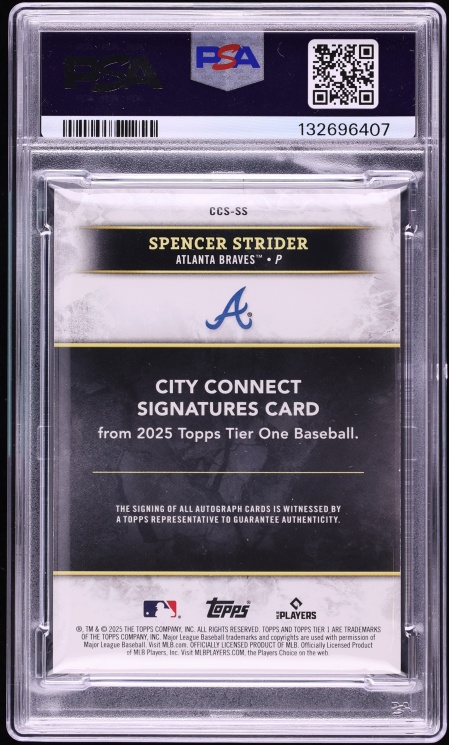 2025 Topps Tier One City Connect Blue Foil Spencer Strider AUTO DNA 9 /49 #CCS-SS PSA 6 EXMT