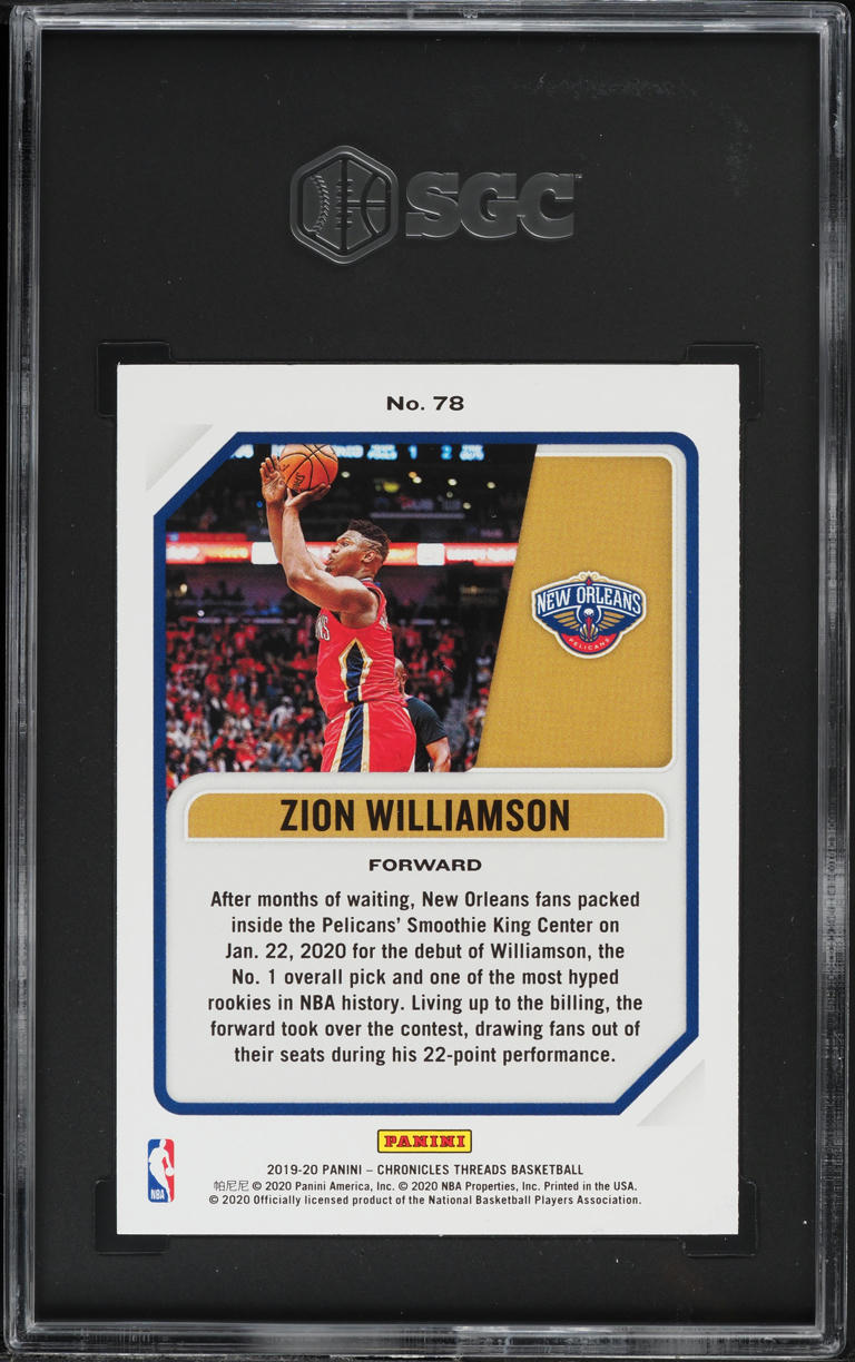 2019 Panini Chronicles Threads Zion Williamson ROOKIE #78 SGC 9.5 MINT+