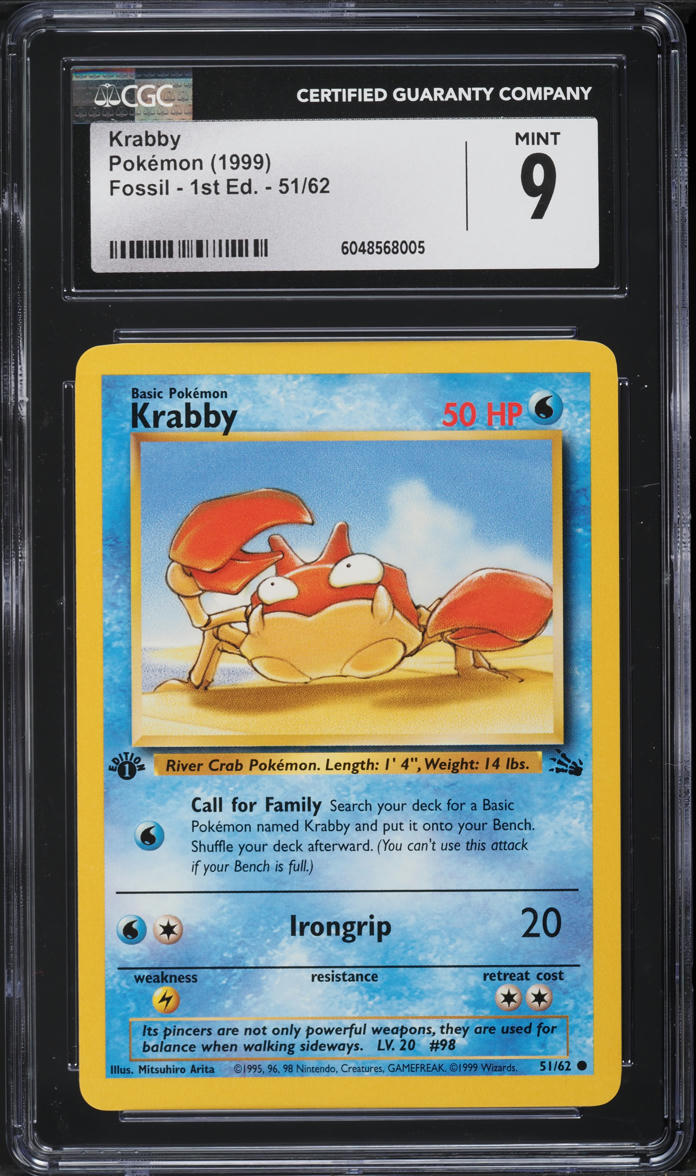 1999 Pokemon Fossil 1st Edition Krabby #51 CGC 9 MINT - Main Image