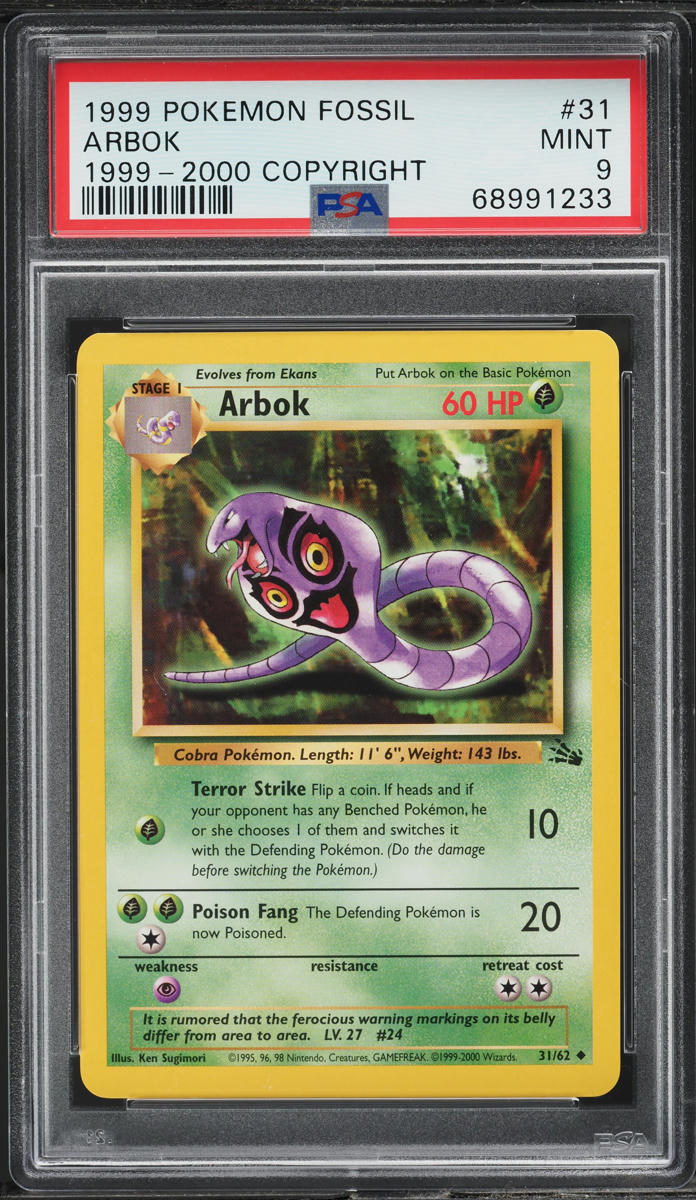 1999-2000 Pokemon Fossil Arbok #31 PSA 9 MINT