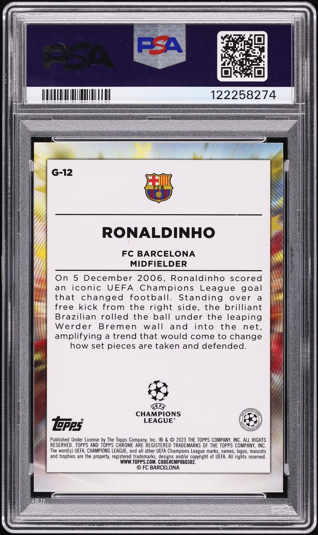 2022 Topps Chrome UEFA Club Competitions Golazo Ronaldinho #G12 PSA 9 MINT