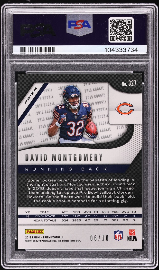 2019 Panini Prizm Gold David Montgomery ROOKIE AUTO DNA 10 /10 #327 PSA 10 GEM MINT