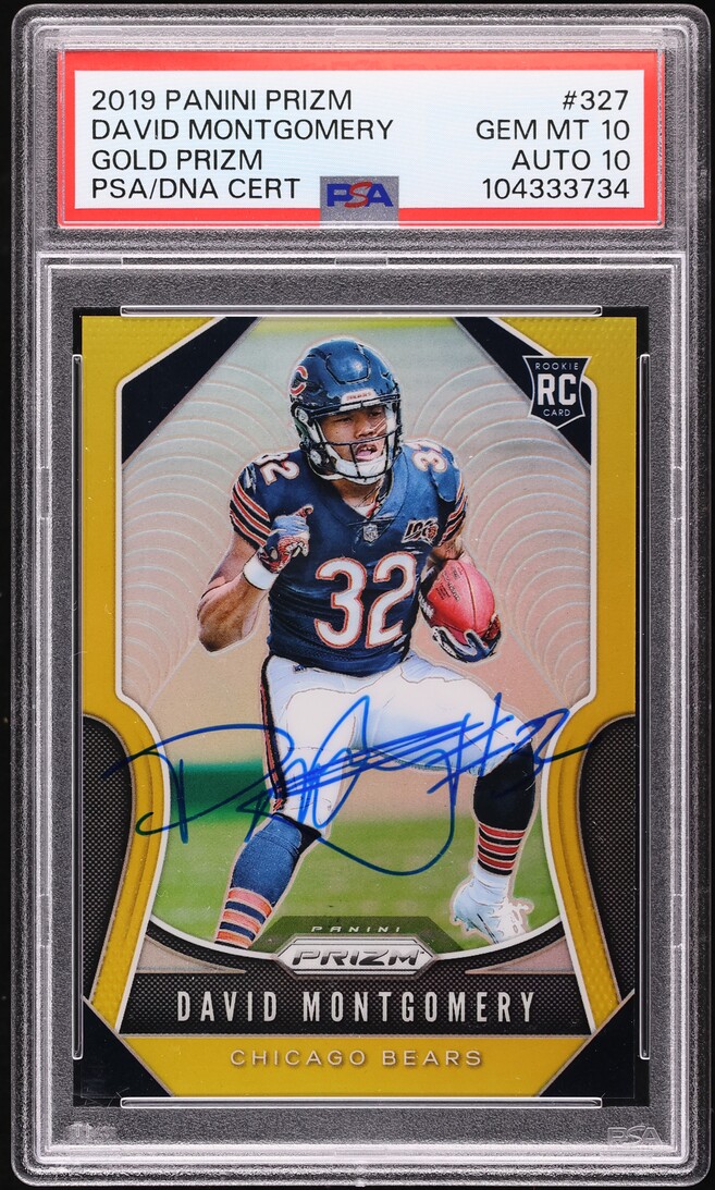 2019 Panini Prizm Gold David Montgomery ROOKIE AUTO DNA 10 /10 #327 PSA 10 GEM MINT