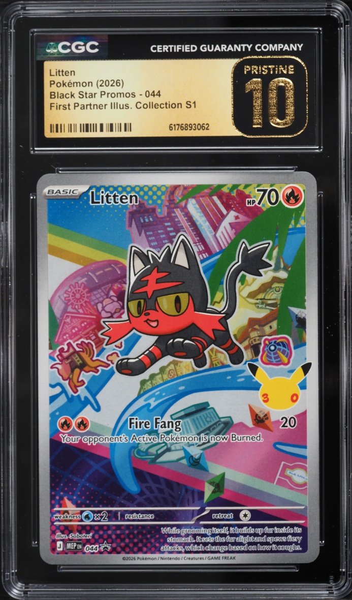 2026 Pokemon Mega Promo First Partner Illustration Full Art Litten #44 CGC 10 PRISTINE