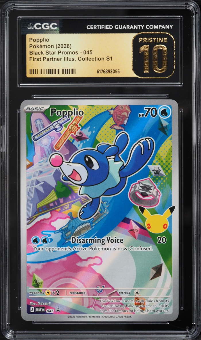 2026 Pokemon Mega Promo First Partner Illustration Full Art Popplio #45 CGC 10 PRISTINE