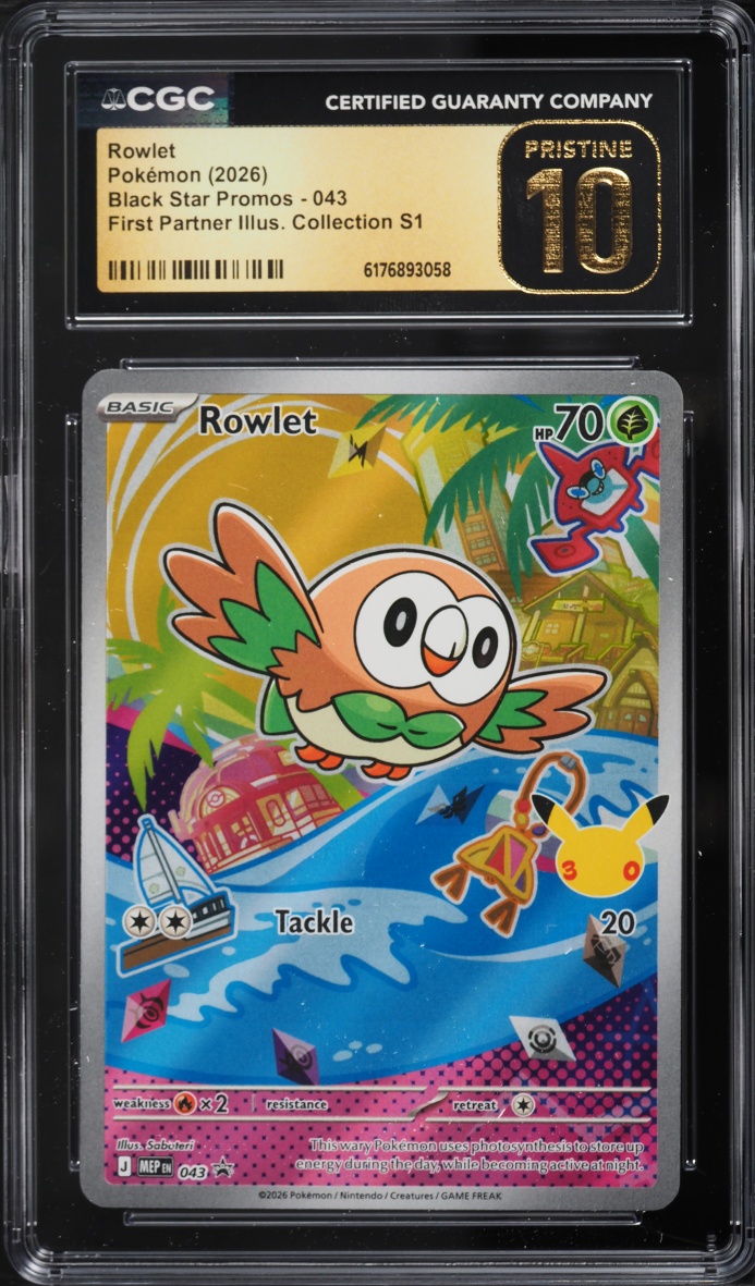 2026 Pokemon Mega Promo First Partner Illustration Full Art Rowlet #43 CGC 10 PRISTINE