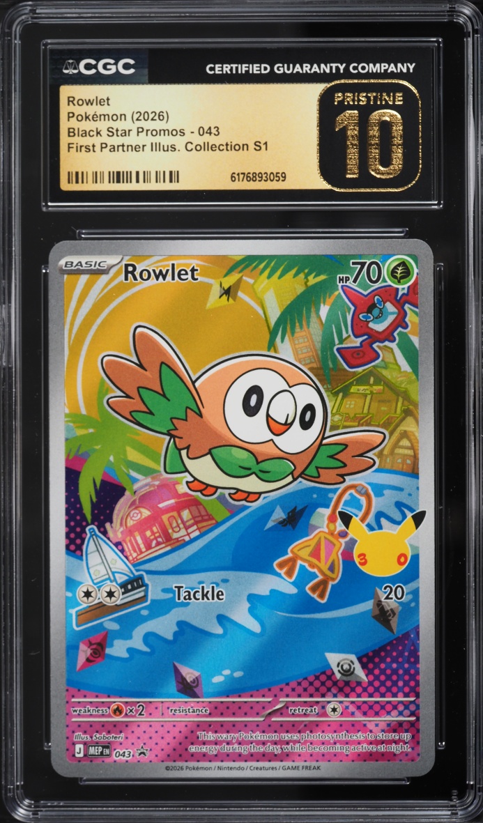 2026 Pokemon Mega Promo First Partner Illustration Full Art Rowlet #43 CGC 10 PRISTINE