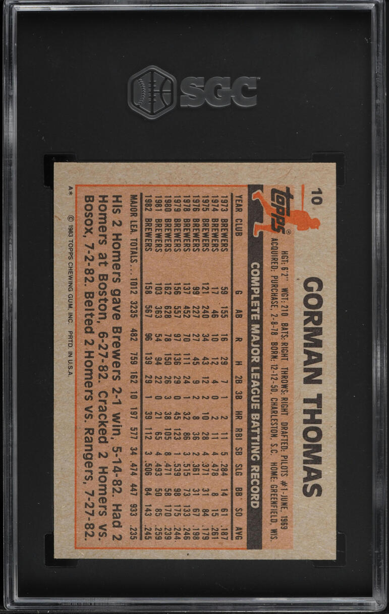 1983 Topps Gorman Thomas #10 SGC 7 NRMT