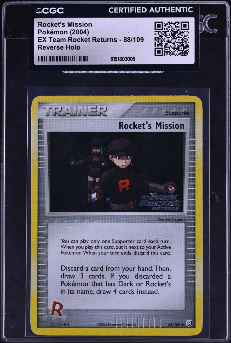 2004 Pokemon EX Team Rocket Returns Reverse Holo Rocket's Mission #88 CGC AUTH