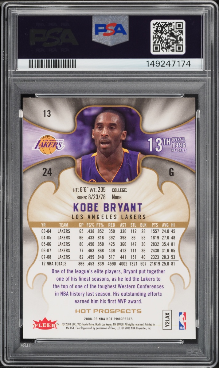 2008 Fleer Hot Prospects Kobe Bryant #13 PSA 10 GEM MINT
