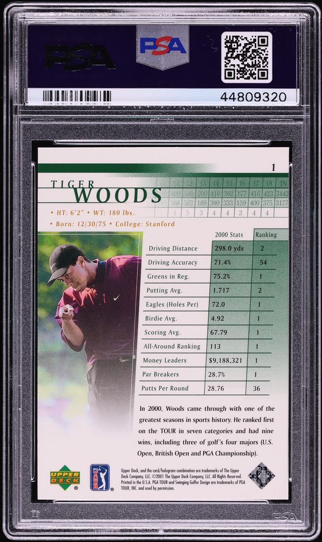 2001 Upper Deck Golf Tiger Woods ROOKIE #1 PSA 10 GEM MINT