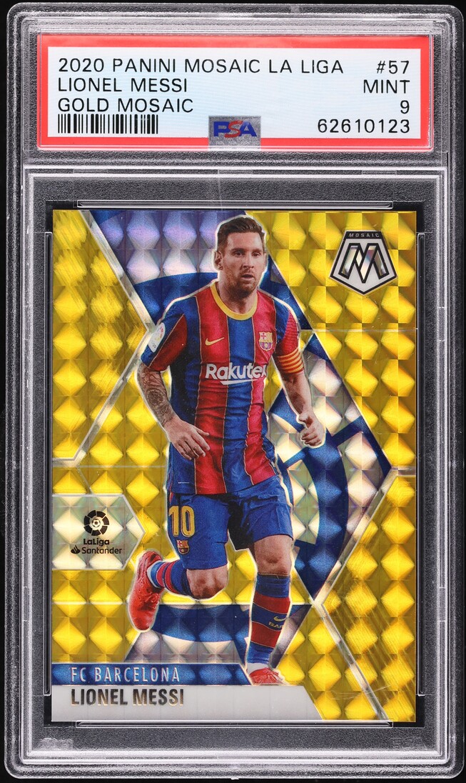 2020 Panini Mosaic La Liga Gold Lionel Messi /10 #57 PSA 9 MINT