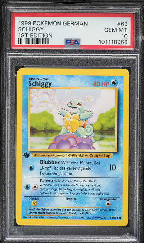 1999 Pokemon Base Set Shadowless 1st Edition Squirtle #63 PSA 10