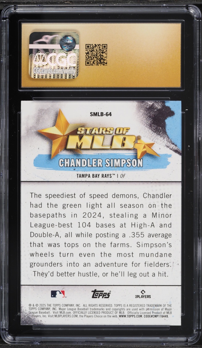 2025 Topps Update Stars Of MLB Chandler Simpson ROOKIE #SMLB-64 CGC 10 PRISTINE