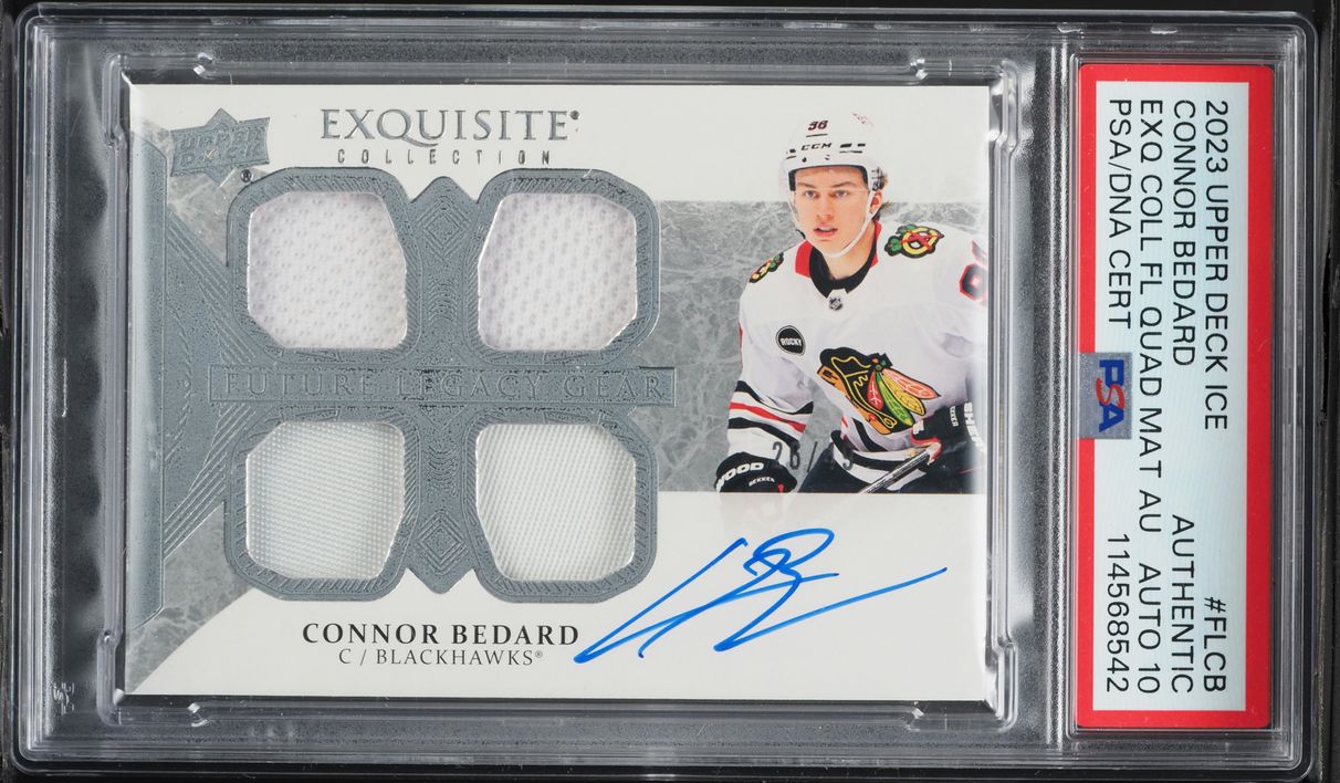 2023 UD Ice Exquisite Collection Quad Connor Bedard ROOKIE PATCH AUTO DNA 10 /45 PSA AUTH