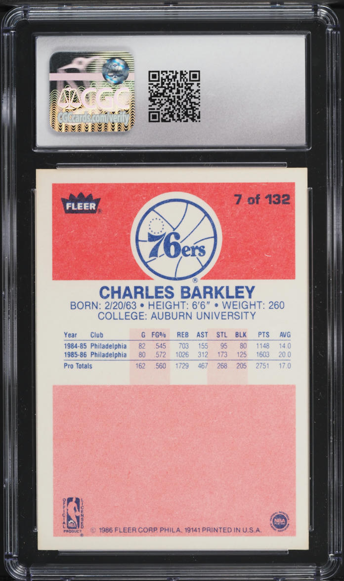 1986 Fleer Basketball Charles Barkley ROOKIE #7 CGC 7.5 NRMT+