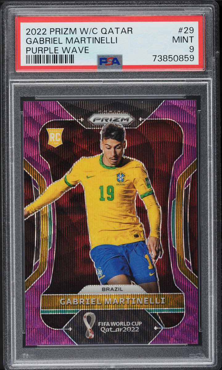 2022 Panini Prizm World Cup Purple Wave Gabriel Martinelli ROOKIE /99 #29 PSA 9