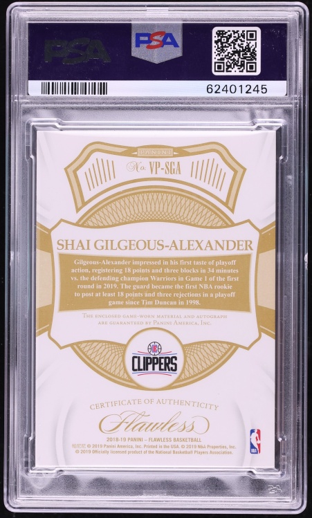 2018 Panini Flawless Shai Gilgeous-Alexander ROOKIE PATCH AUTO 1/25 #VP-SGA PSA 9 MINT