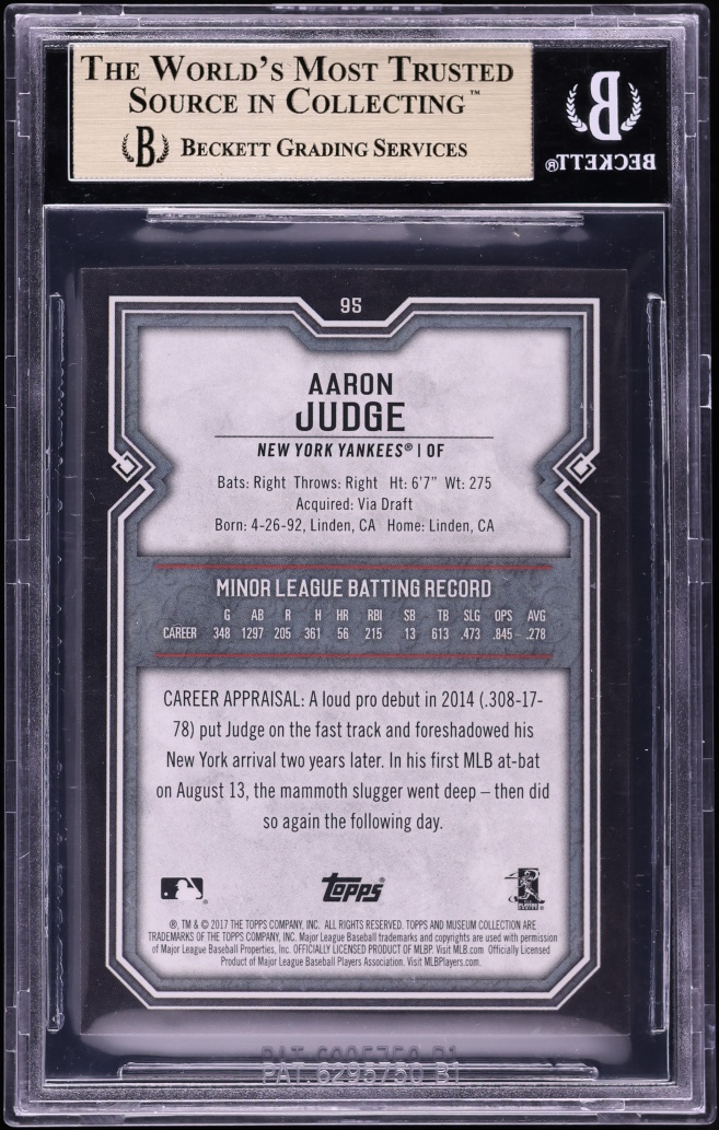2017 Topps Museum Collection Aaron Judge ROOKIE #95 BGS 9.5 GEM MINT